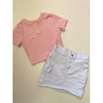 CONJUNTO REMERA DE ALGODÓN MÁS POLLERA DE JEANS